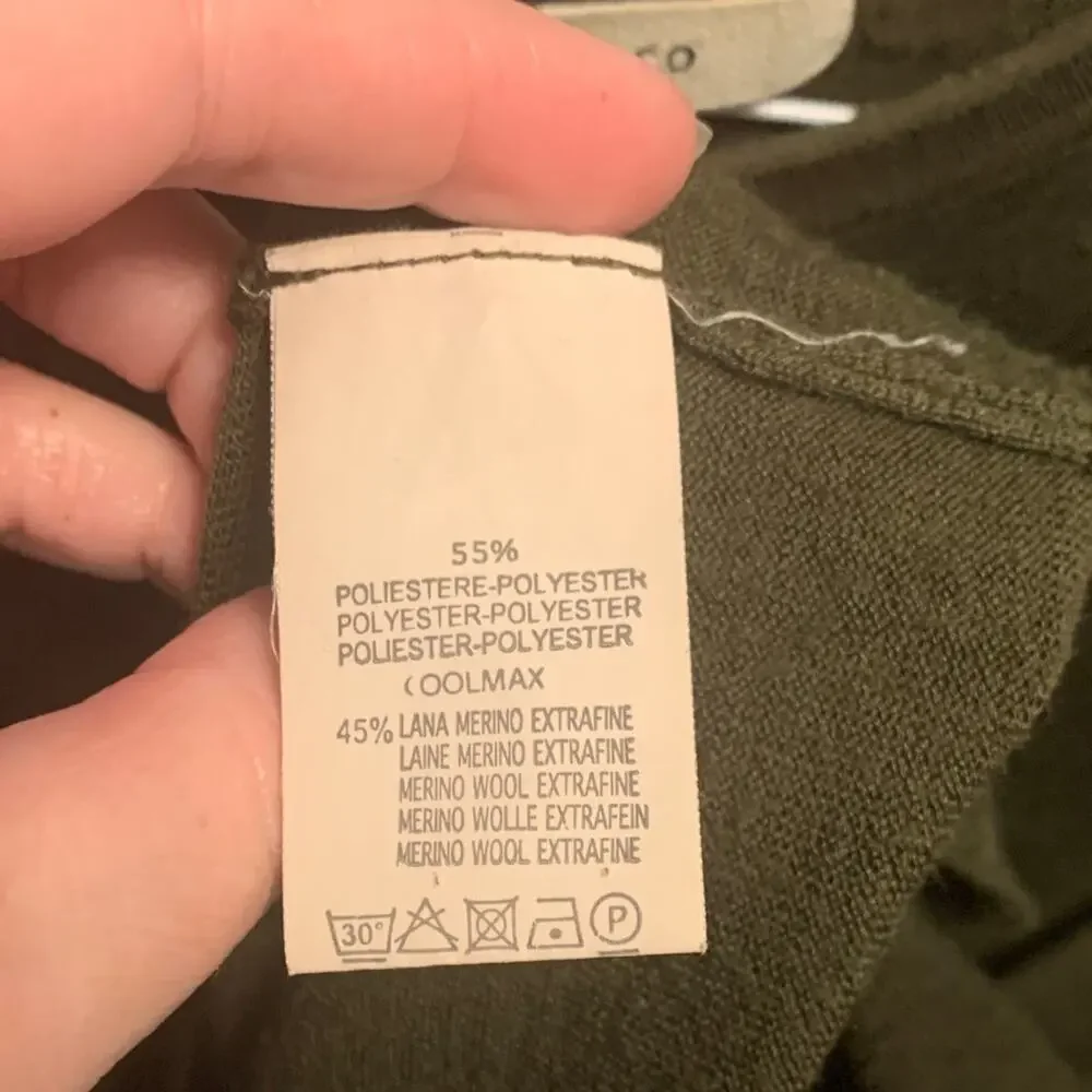Wool & Co size small Olive green long sleeve shirt wool blend base layer coolmax